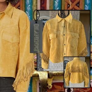 Blank NYC Yellow Brushed Faux Suede Fringe Shirt Twist & Shout Jacket Size S